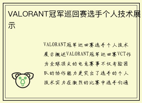 VALORANT冠军巡回赛选手个人技术展示