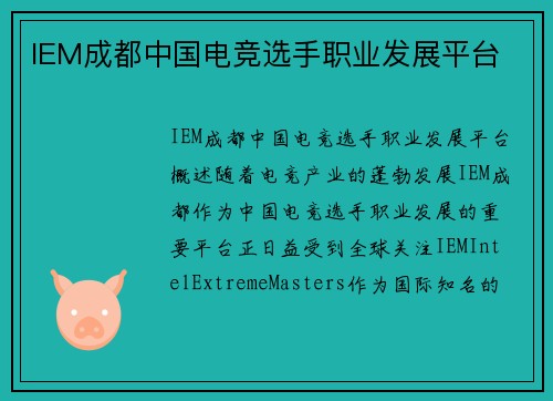 IEM成都中国电竞选手职业发展平台