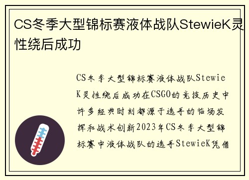 CS冬季大型锦标赛液体战队StewieK灵性绕后成功