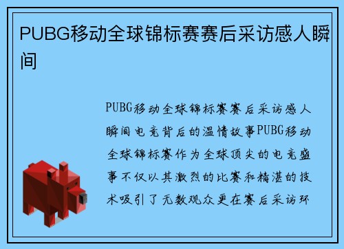 PUBG移动全球锦标赛赛后采访感人瞬间