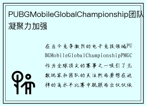 PUBGMobileGlobalChampionship团队凝聚力加强