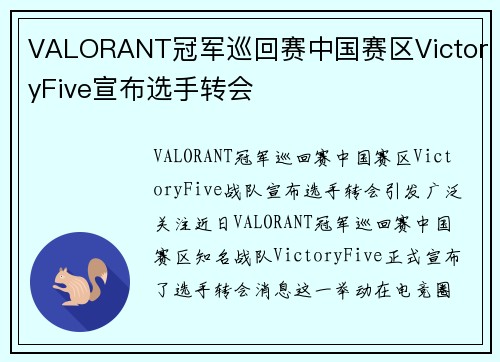 VALORANT冠军巡回赛中国赛区VictoryFive宣布选手转会