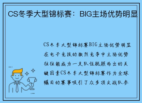CS冬季大型锦标赛：BIG主场优势明显